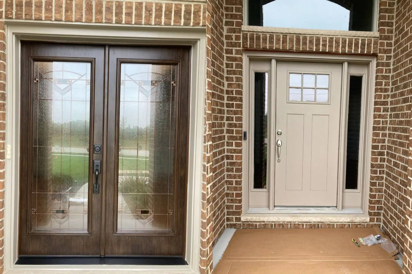 Woodgrain-Entry-And-Storm-Door-After-Before-defenderdoor Entry Door With Sidelites in Chicago IL